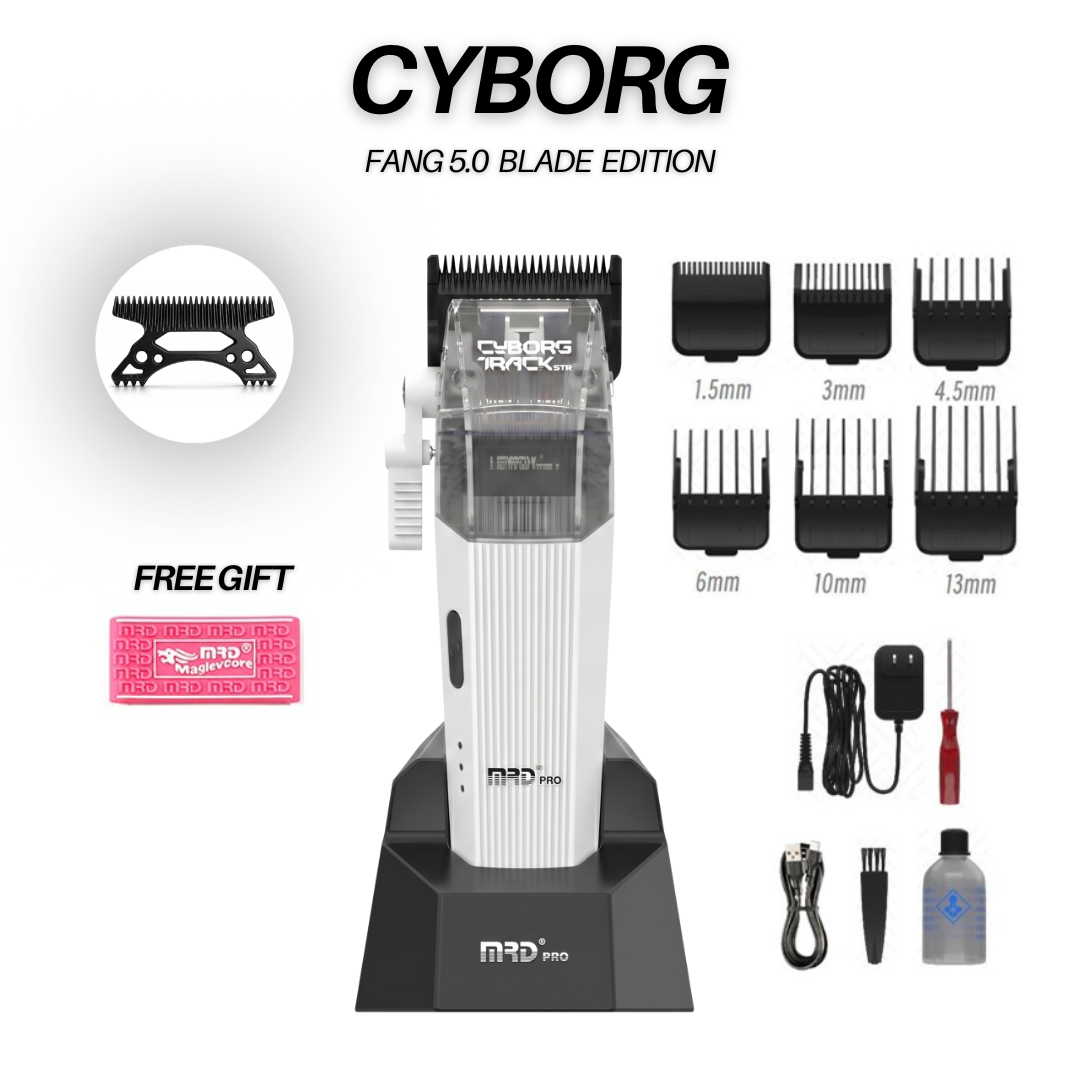 MRDPRO CYBORG PRO HC-666-WHITE-Máquina de cortar pelo profesional inalámbrica - Totalmente metálica, 3300mAh, Motor BLPU para barberos