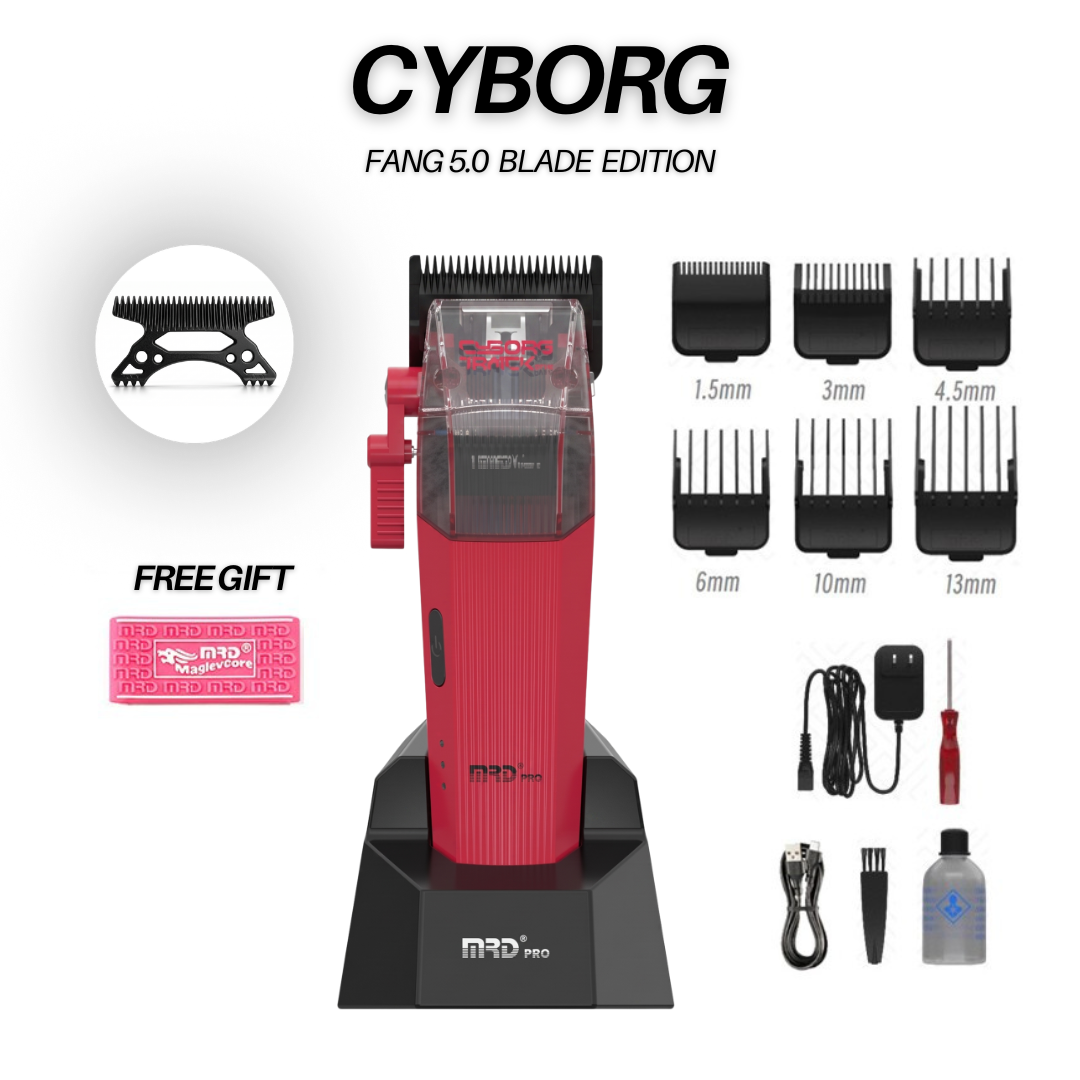 MRDPRO CYBORG PRO 2026-ROJO-Máquina de cortar pelo profesional inalámbrica - Totalmente metálica, 3300mAh, Motor BLPU para barberos