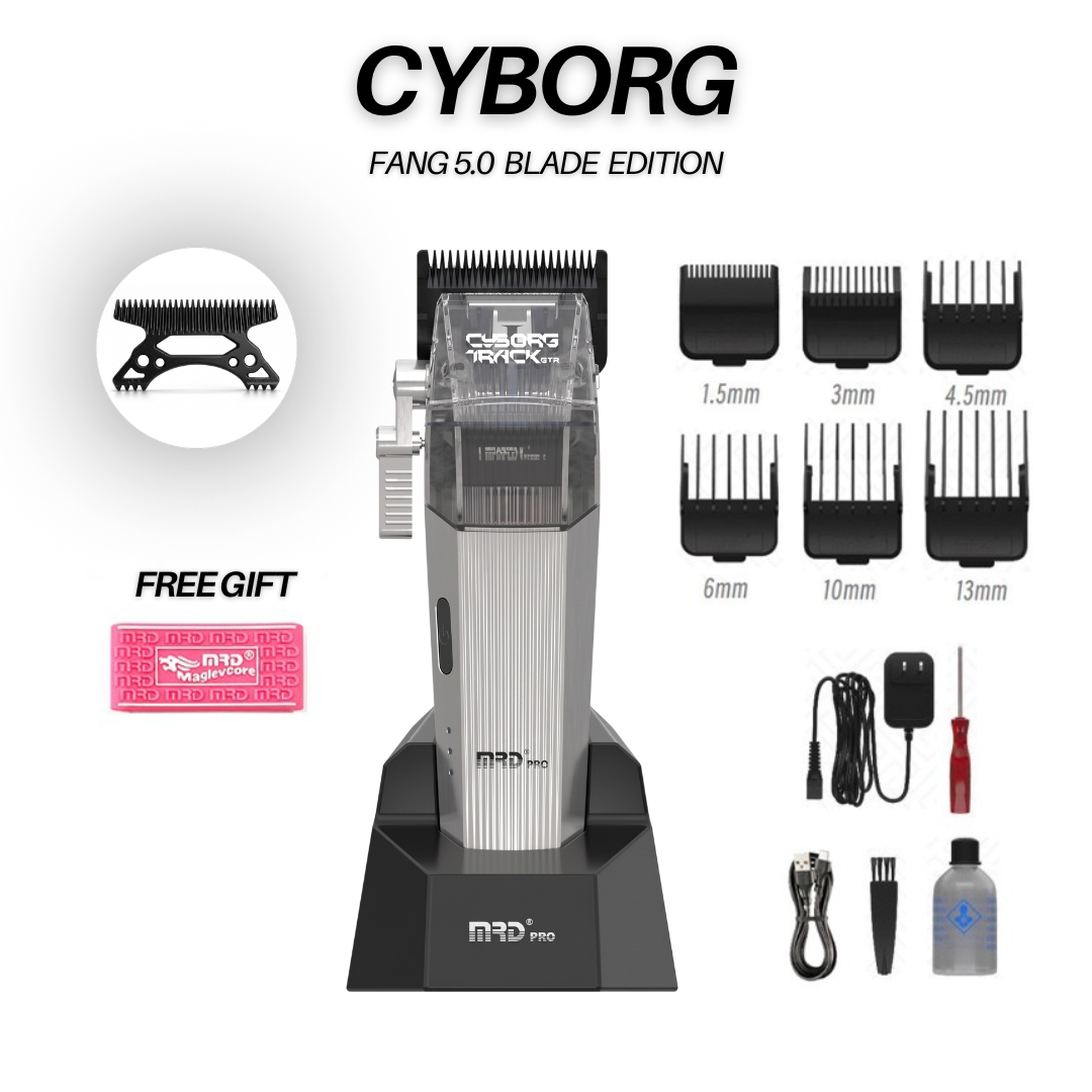 MRDPRO CYBORG PRO 2026-SILVER-Máquina de cortar pelo profesional inalámbrica - Totalmente metálica, 3300mAh, Motor BLPU para barberos