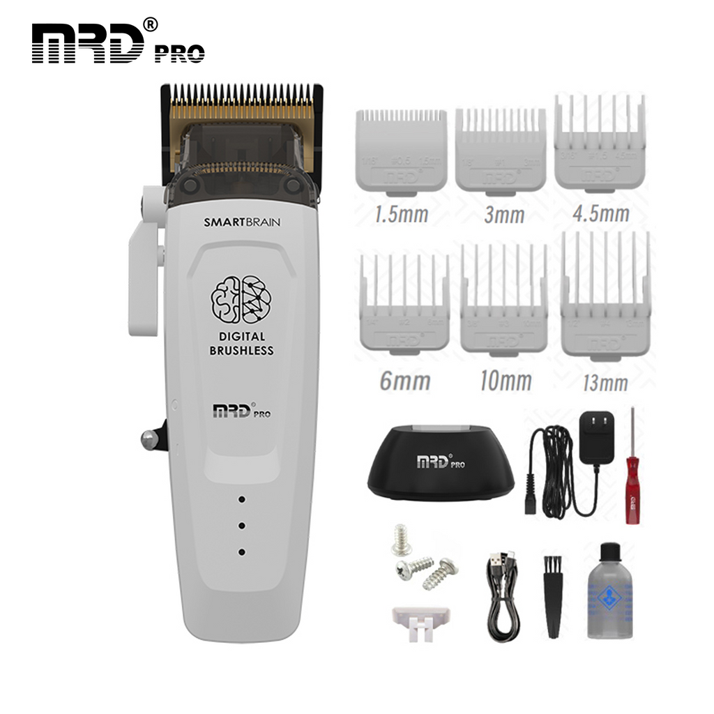 MRDPRO SMART BRAIN HC 90-4-WHITE-Premium Brushless Motor Hair Clipper (7200 RPM) with DLC Blade & Zero Gap Adjustable Taper