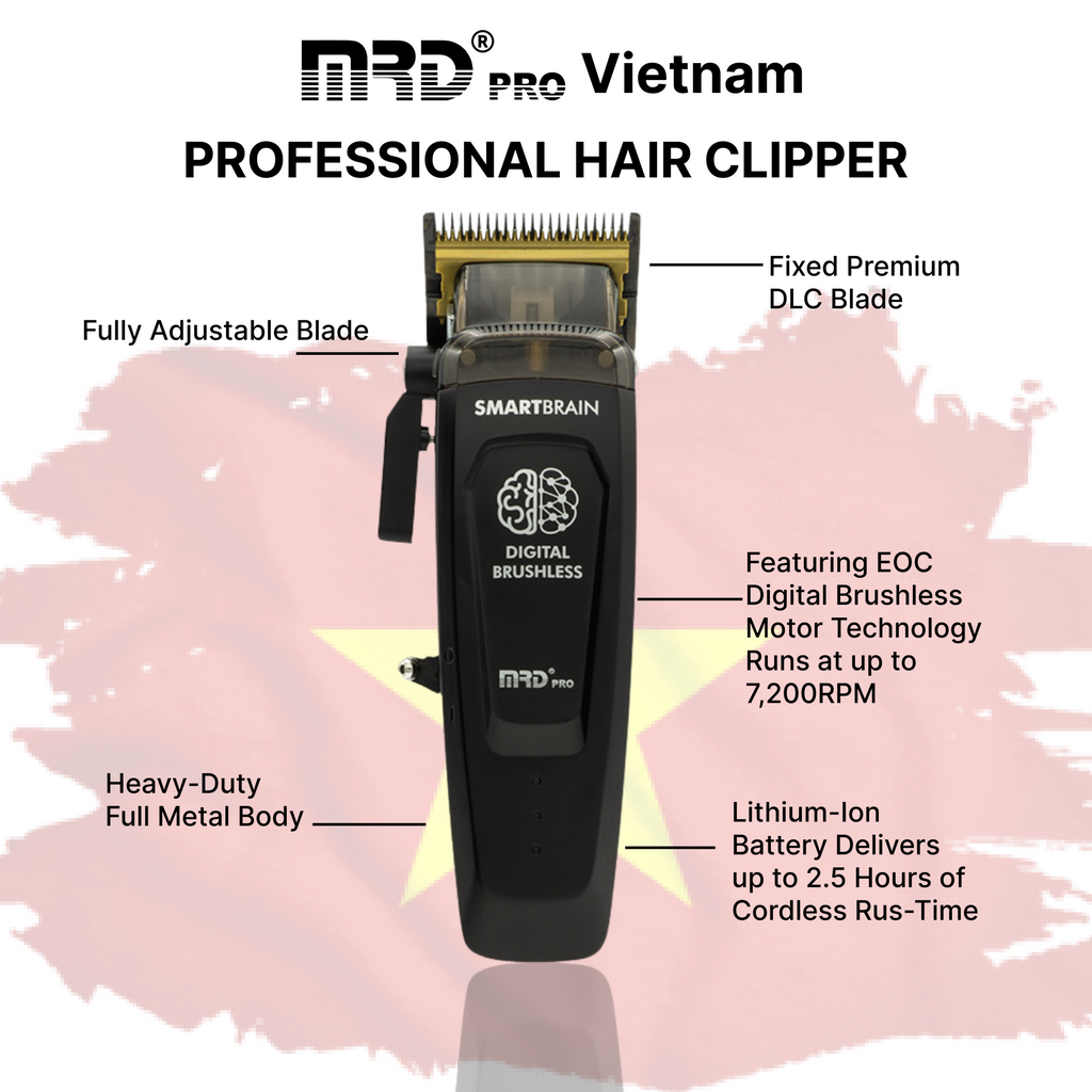 MRDPRO SMART BRAIN HC 90-4-BLACK-Premium Brushless Motor Hair Clipper (7200 RPM) with DLC Blade & Zero Gap Adjustable Taper