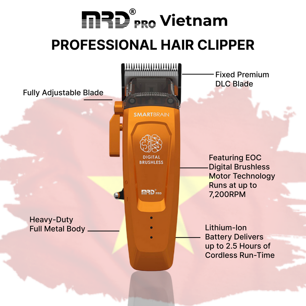 MRDPRO SMART BRAIN HC 90-4-ORANGE-Premium Brushless Motor Hair Clipper (7200 RPM) with DLC Blade & Zero Gap Adjustable Taper