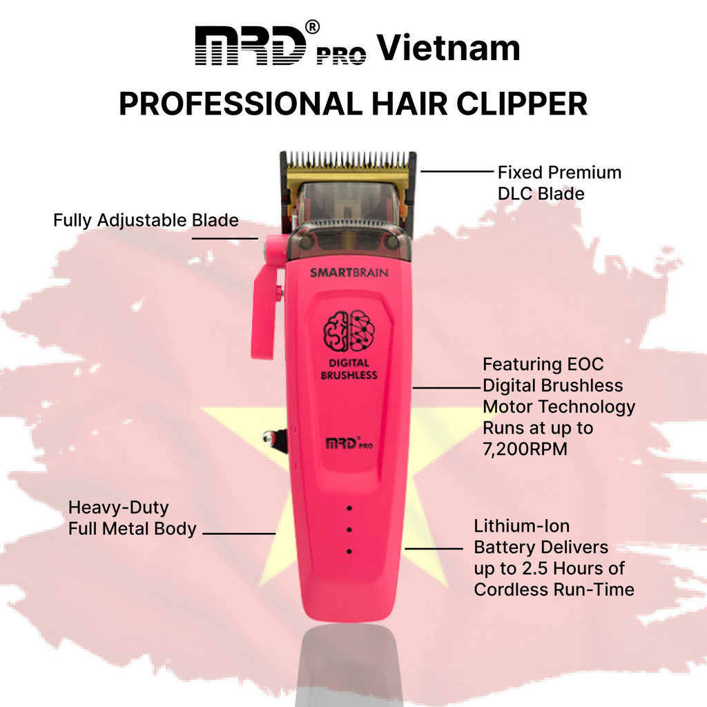 MRDPRO SMART BRAIN HC 90-4-PINK- Premium Brushless Motor Hair Clipper (7200 RPM) with DLC Blade & Zero Gap Adjustable Taper