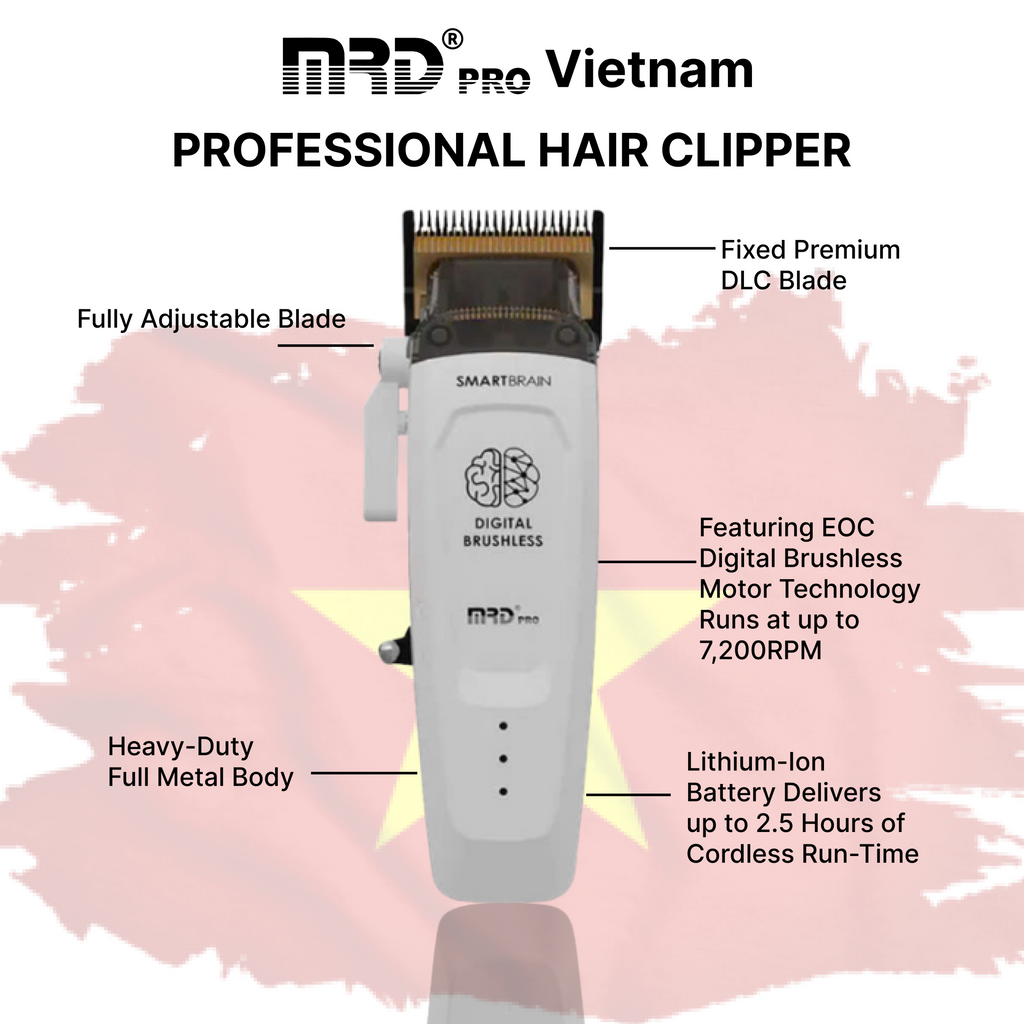 MRDPRO SMART BRAIN HC 90-4-WHITE-Premium Brushless Motor Hair Clipper (7200 RPM) with DLC Blade & Zero Gap Adjustable Taper