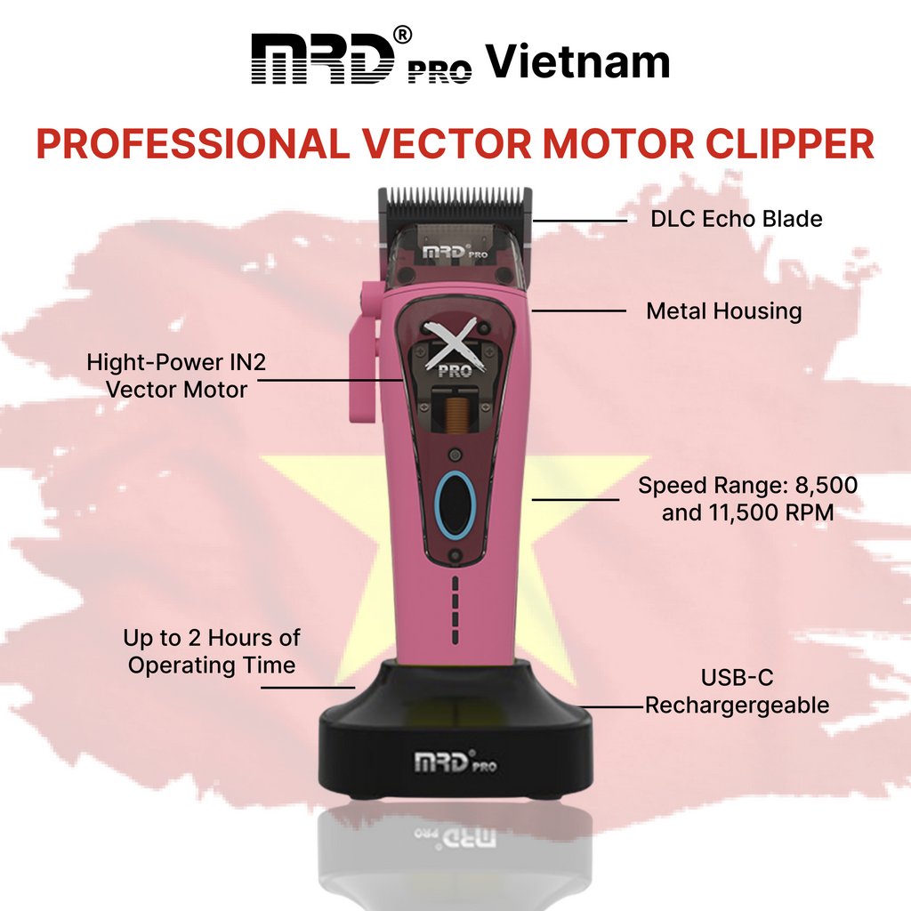 MRD HC-999 XPRO Vector Professional Hair Clipper-PINK| 11,500 SPM High-Torque Motor | Zero-Gap Titanium Blade