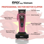 MRD HC-999 XPRO Vector Professional Hair Clipper-PINK| 11,500 SPM High-Torque Motor | Zero-Gap Titanium Blade