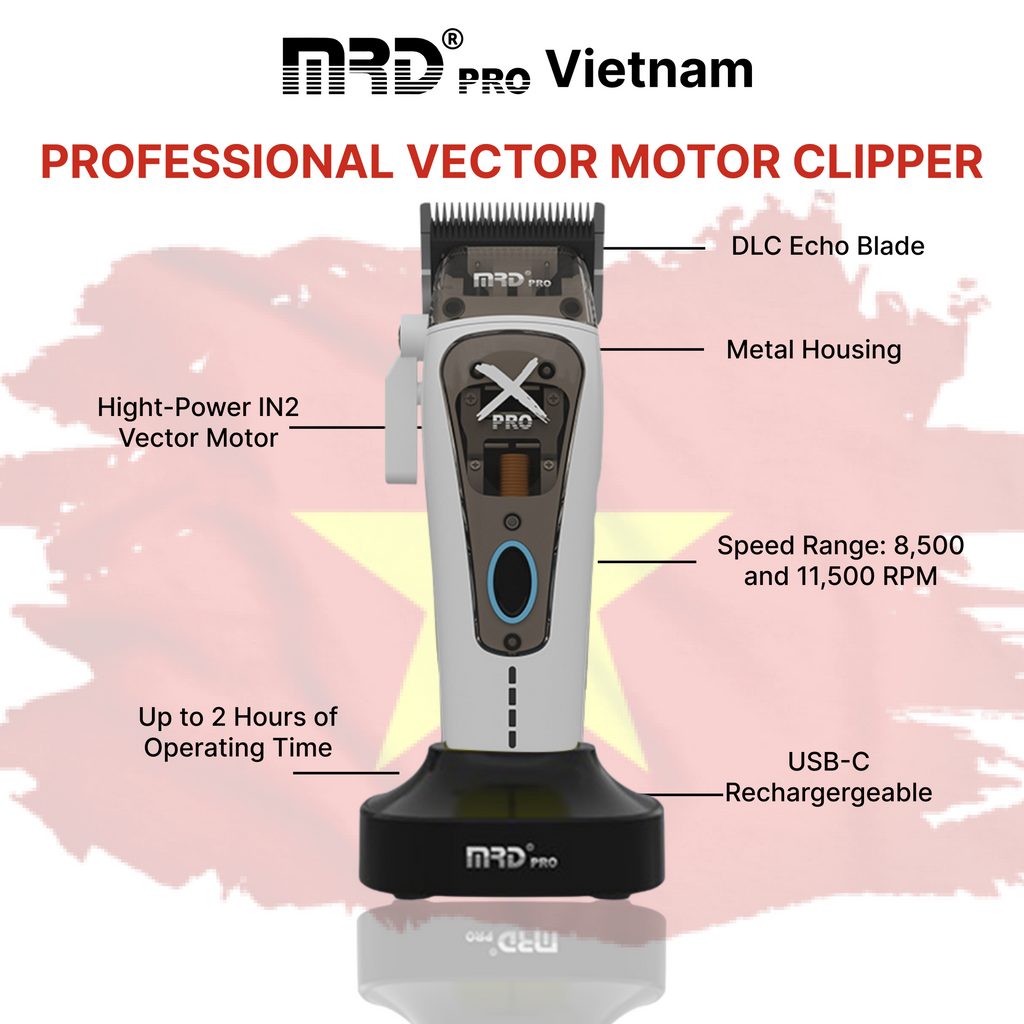 MRD HC-999 XPRO Vector Professional Hair Clipper-WHITE| 11,500 SPM High-Torque Motor | Zero-Gap Titanium Blade