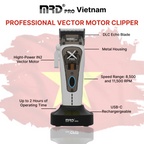 MRD HC-999 XPRO Vector Professional Hair Clipper-WHITE| 11,500 SPM High-Torque Motor | Zero-Gap Titanium Blade