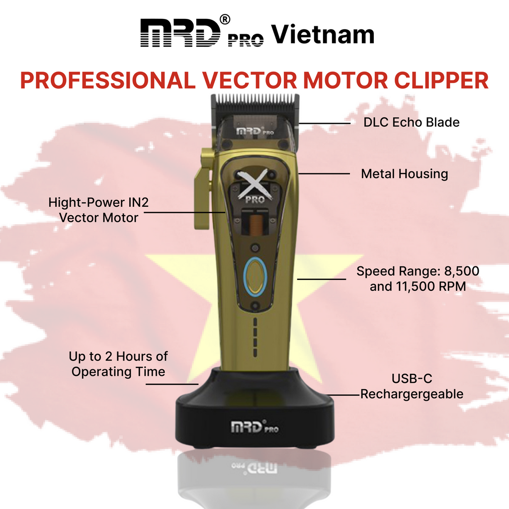 MRD HC-999 XPRO Vector Professional Hair Clipper-GOLD| 11,500 SPM High-Torque Motor | Zero-Gap Titanium Blade