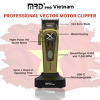 MRD HC-999 XPRO Vector Professional Hair Clipper-GOLD| 11,500 SPM High-Torque Motor | Zero-Gap Titanium Blade