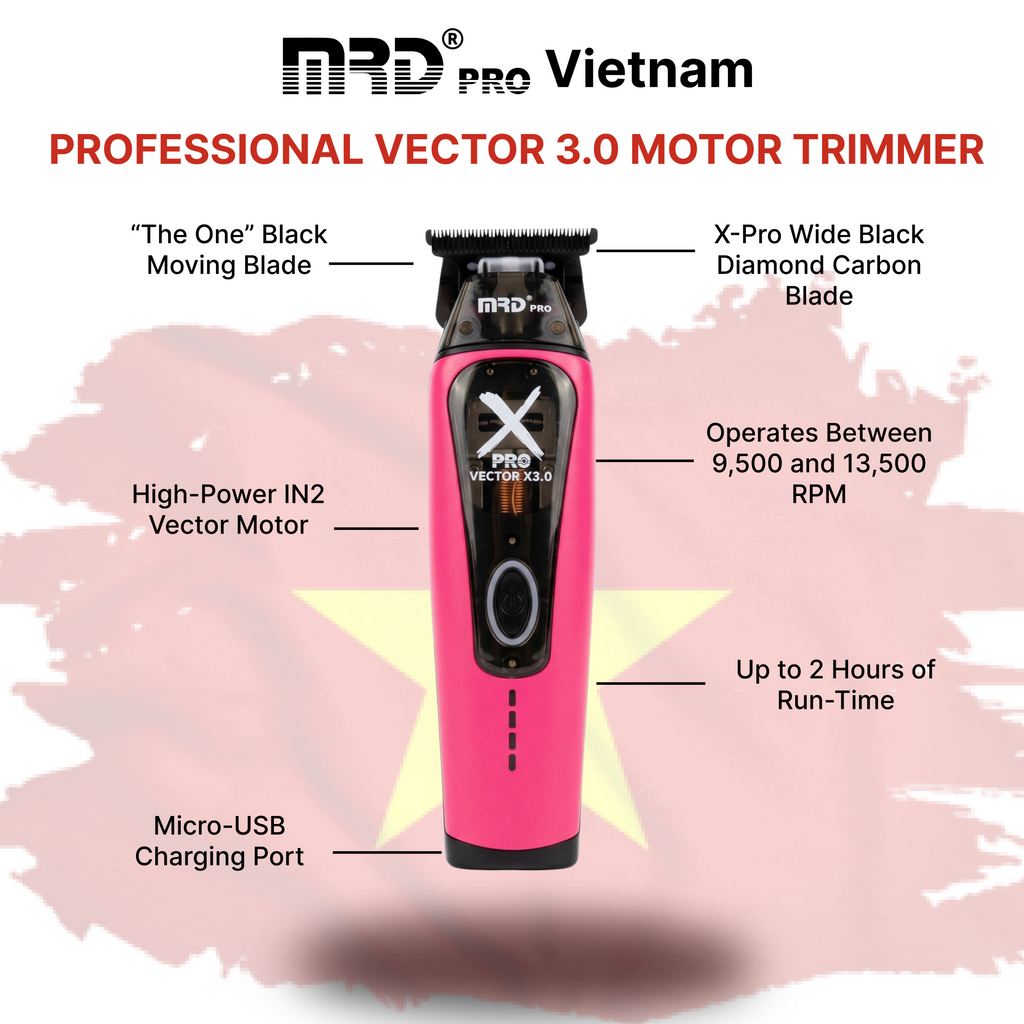 MRDPRO XPRO GMT-999C-PINK-Vector X3.0 Hair Clipper – Powerful Motor 9,500–13,000 RPM