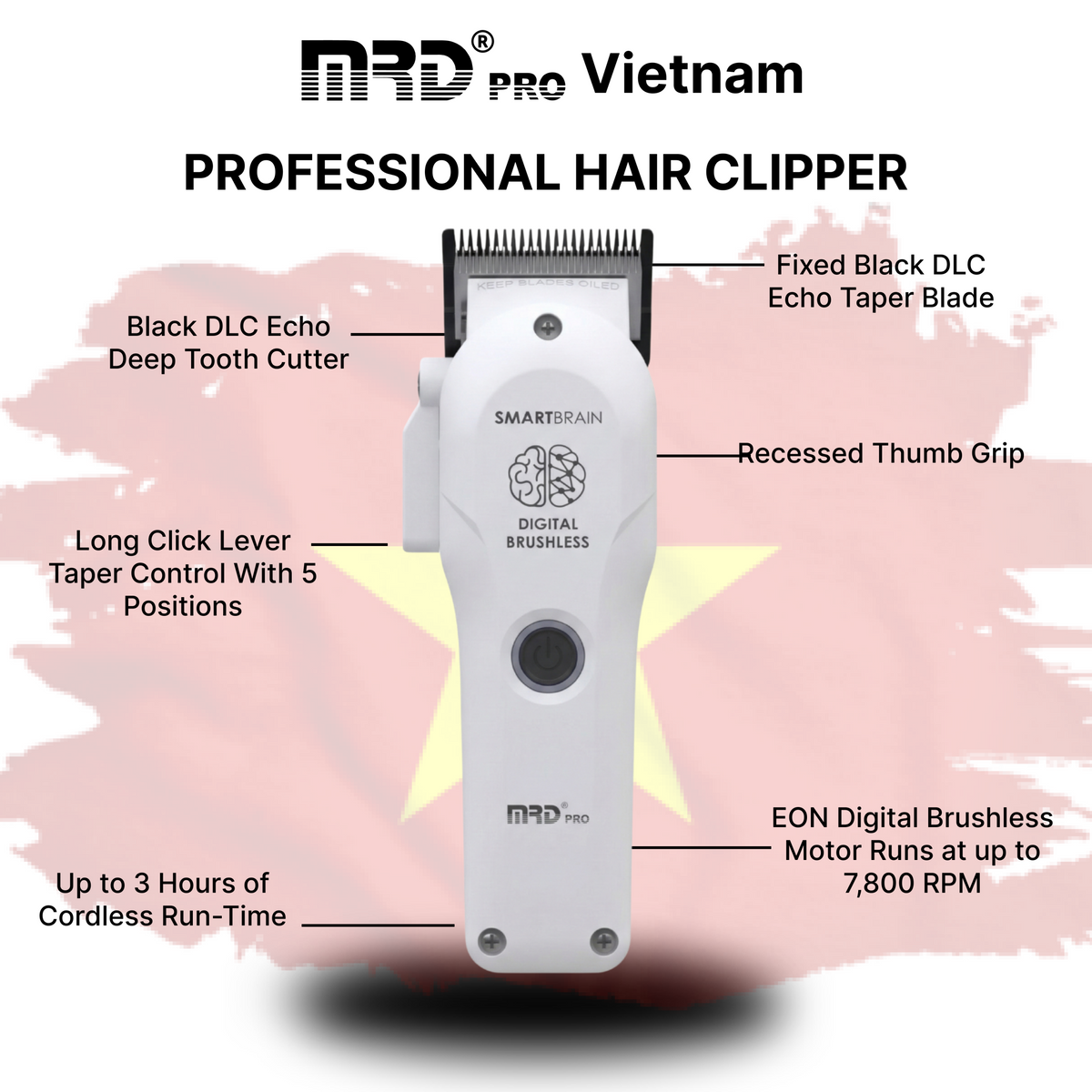 MRDPRO 3969ST Clipper-WHITE- Powerful Motor, Ultra-Close Edging, Sharp & Precise