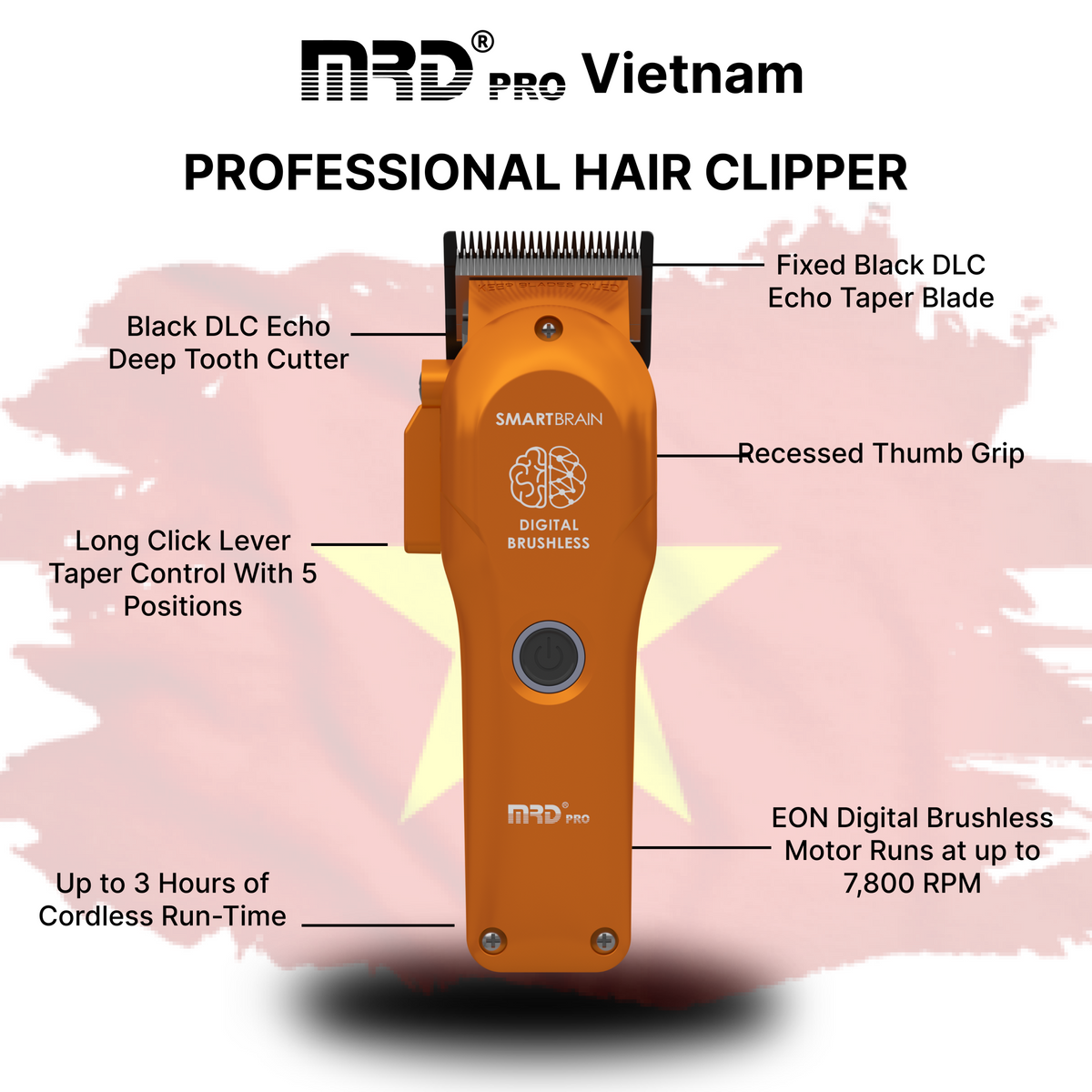 MRDPRO 3969ST Clipper-ORANGE- Powerful Motor, Ultra-Close Edging, Sharp & Precise