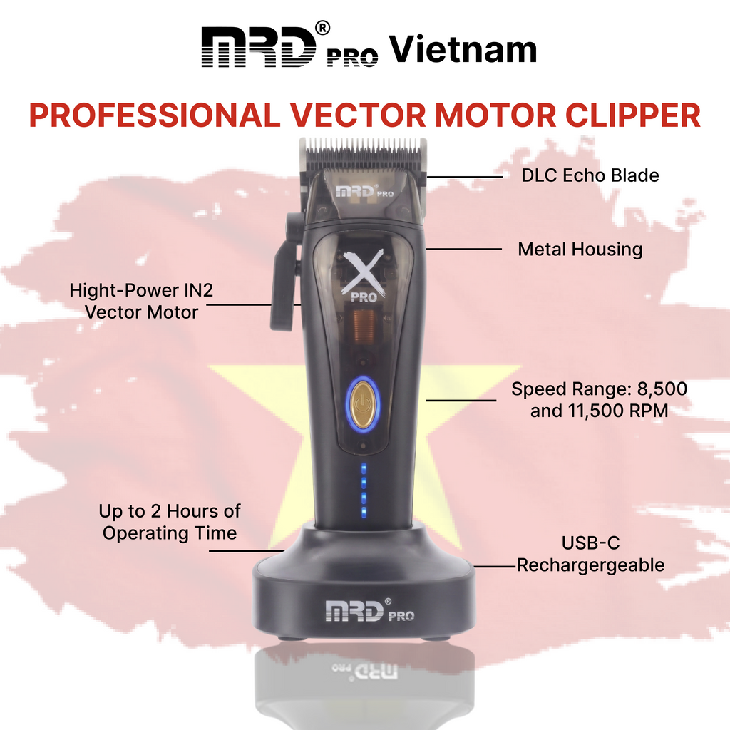 MRD HC-999 XPRO Vector Professional Hair Clipper-BLACK | 11,500 SPM High-Torque Motor | Zero-Gap Titanium Blade