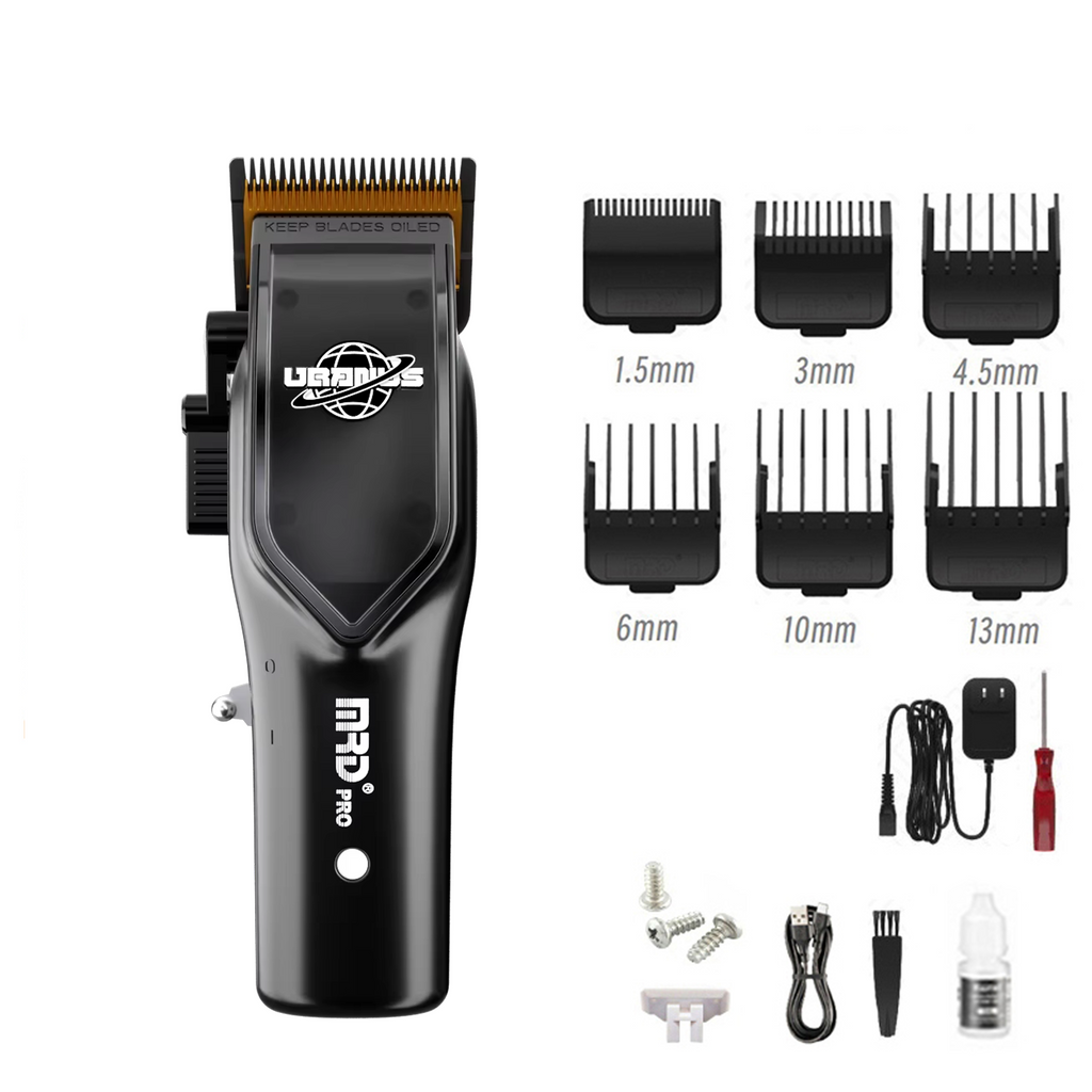 Uranus Professional Barber Clipper HC-3969V-BLACK-Zero Gap, 7500 RPM Motor, DLC Blade