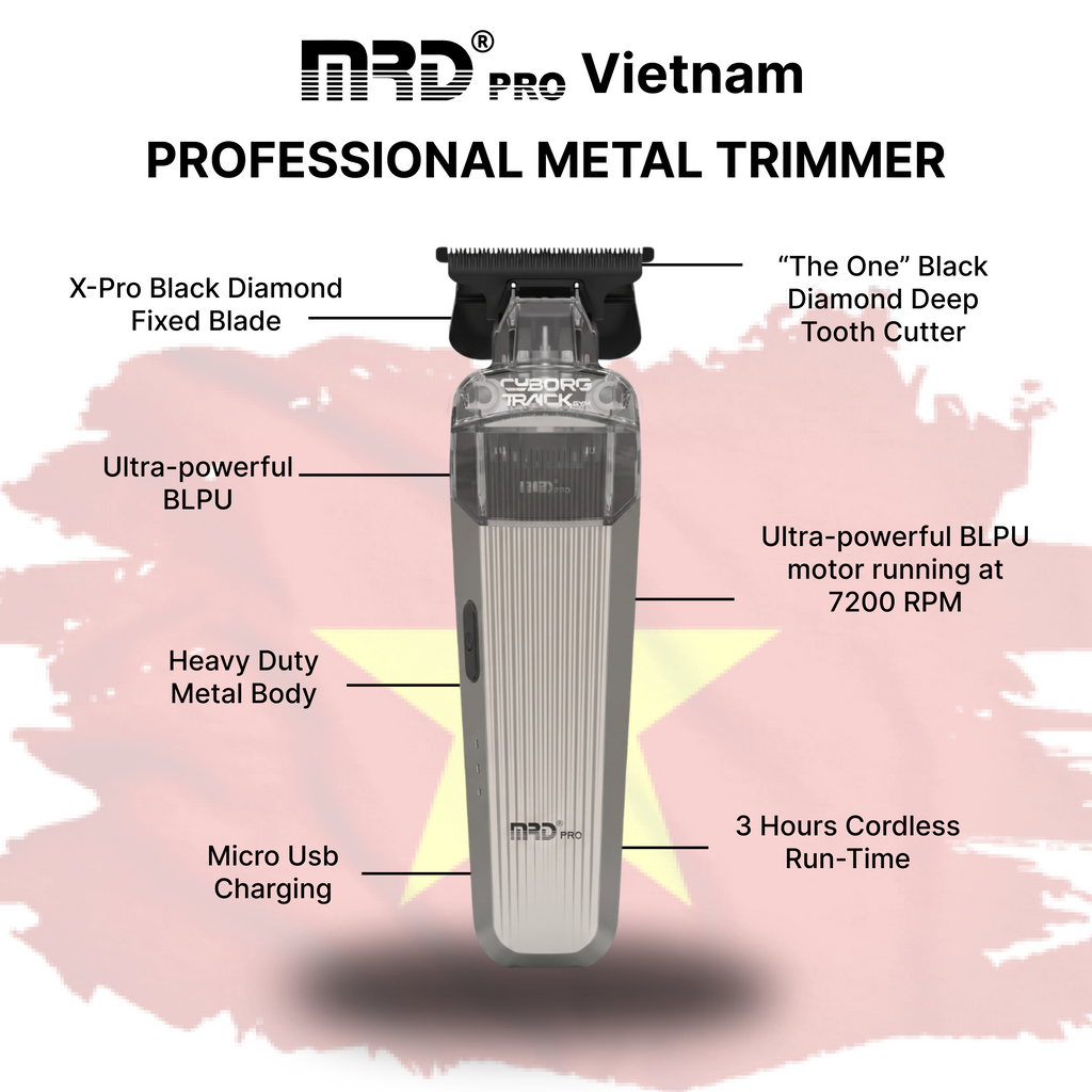 Recortadora MRD PRO CYBORG-SILVER-Profesional Inalámbrica Cuchilla en T Sin Hueco para Vello y Cabello - Motor BLPU de 7200 RPM, Cuchilla DLC y Batería de 180 Min