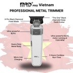 Recortadora MRD PRO CYBORG-WHITE-Professional: recortadora de pelo inalámbrica profesional con cuchilla en T y acabado al ras - Motor BLPU de 7200 rpm, cuchilla DLC y batería de 180 min