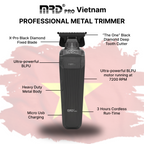 Recortadora MRD PRO CYBORG-BLACK-Professional: recortadora de pelo inalámbrica profesional con cuchilla en T y acabado al cero, motor BLPU de 7200 rpm, cuchilla DLC y batería de 180 min