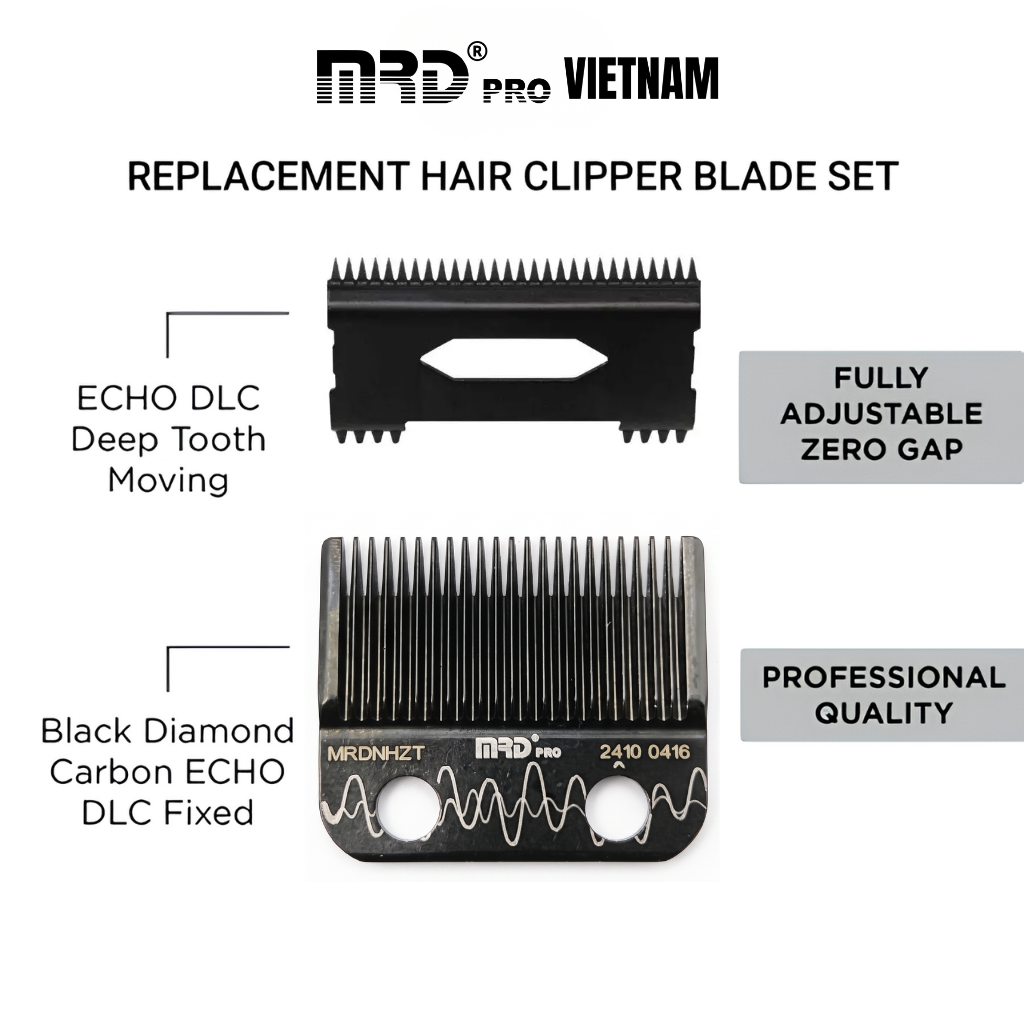 Black DLC Echo Clipper Blade & Shallow Tooth 2.0 Cutter