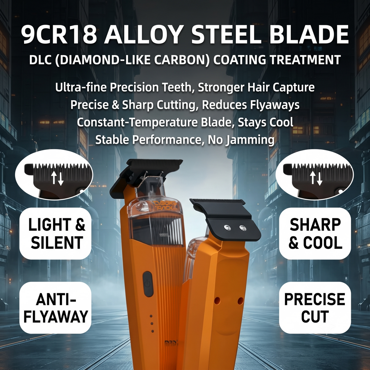 MRD PRO Trimmer CYBORG-WHITE-Professional Cordless Zero Gapped T-Blade Hair Trimmer - 7200RPM BLPU Motor, DLC Blade & 180 Min Battery