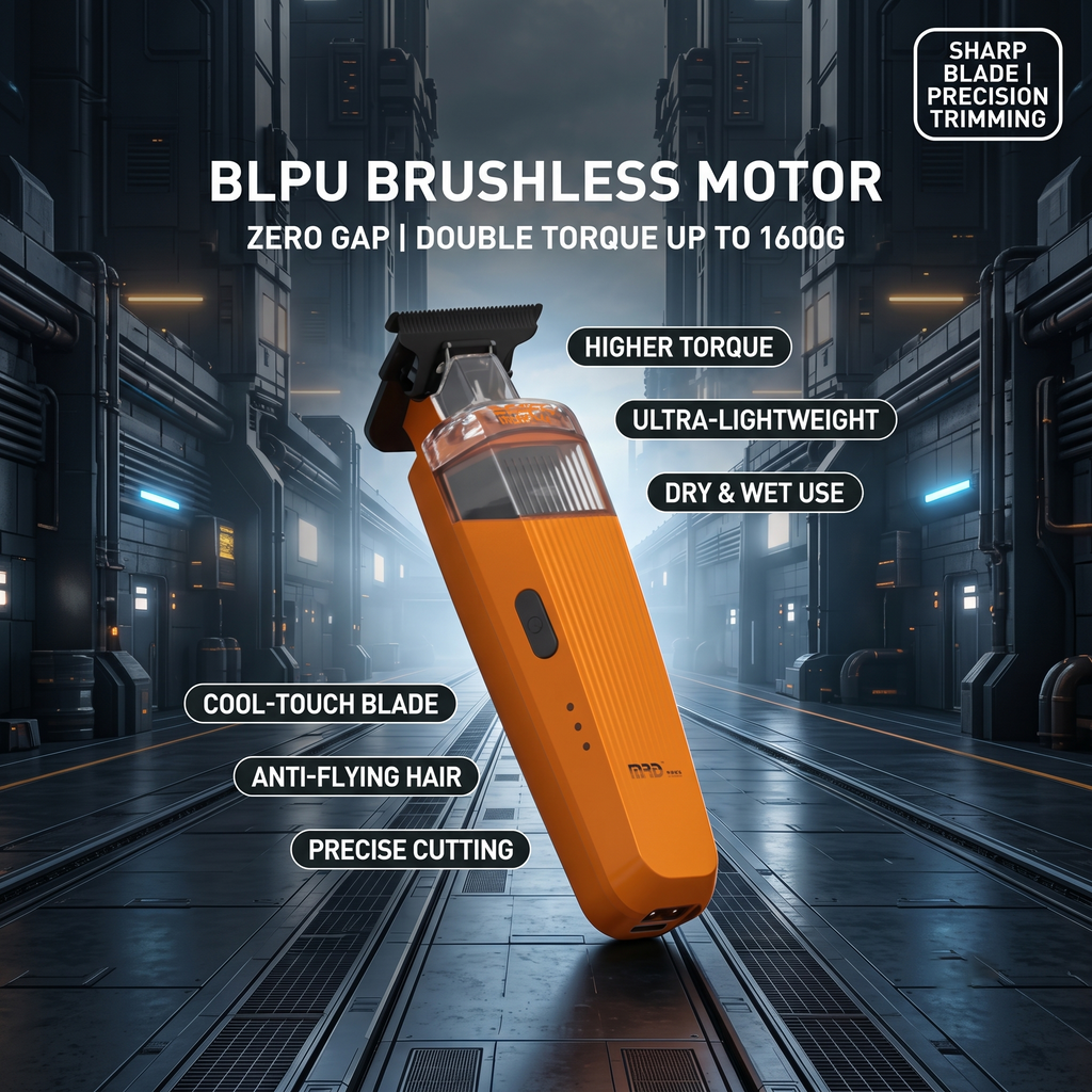 MRD PRO Trimmer CYBORG-WHITE-Professional Cordless Zero Gapped T-Blade Hair Trimmer - 7200RPM BLPU Motor, DLC Blade & 180 Min Battery