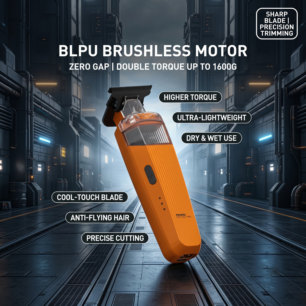 MRD PRO Trimmer CYBORG-WHITE-Professional Cordless Zero Gapped T-Blade Hair Trimmer - 7200RPM BLPU Motor, DLC Blade & 180 Min Battery