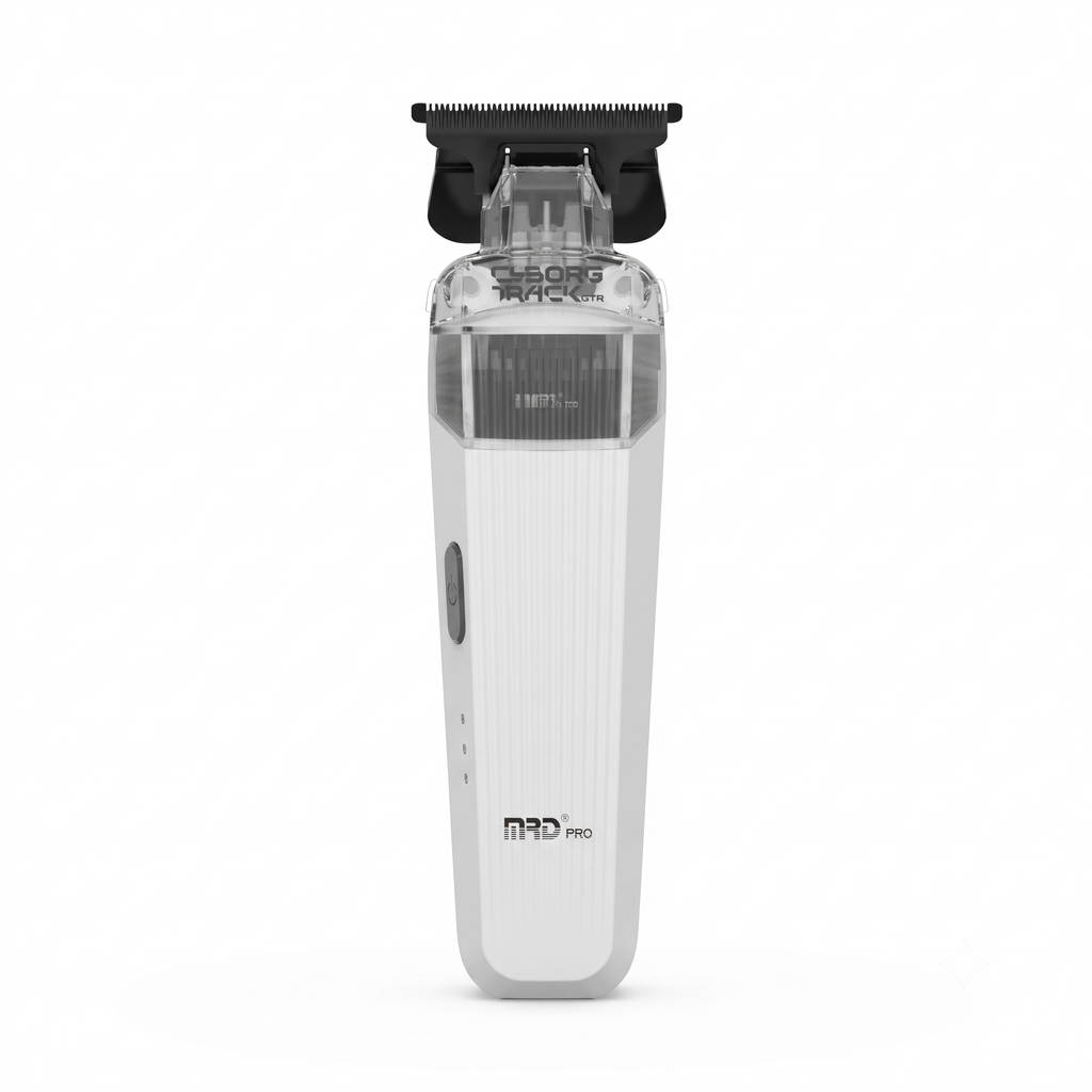MRD PRO Trimmer CYBORG-WHITE-Professional Cordless Zero Gapped T-Blade Hair Trimmer - 7200RPM BLPU Motor, DLC Blade & 180 Min Battery
